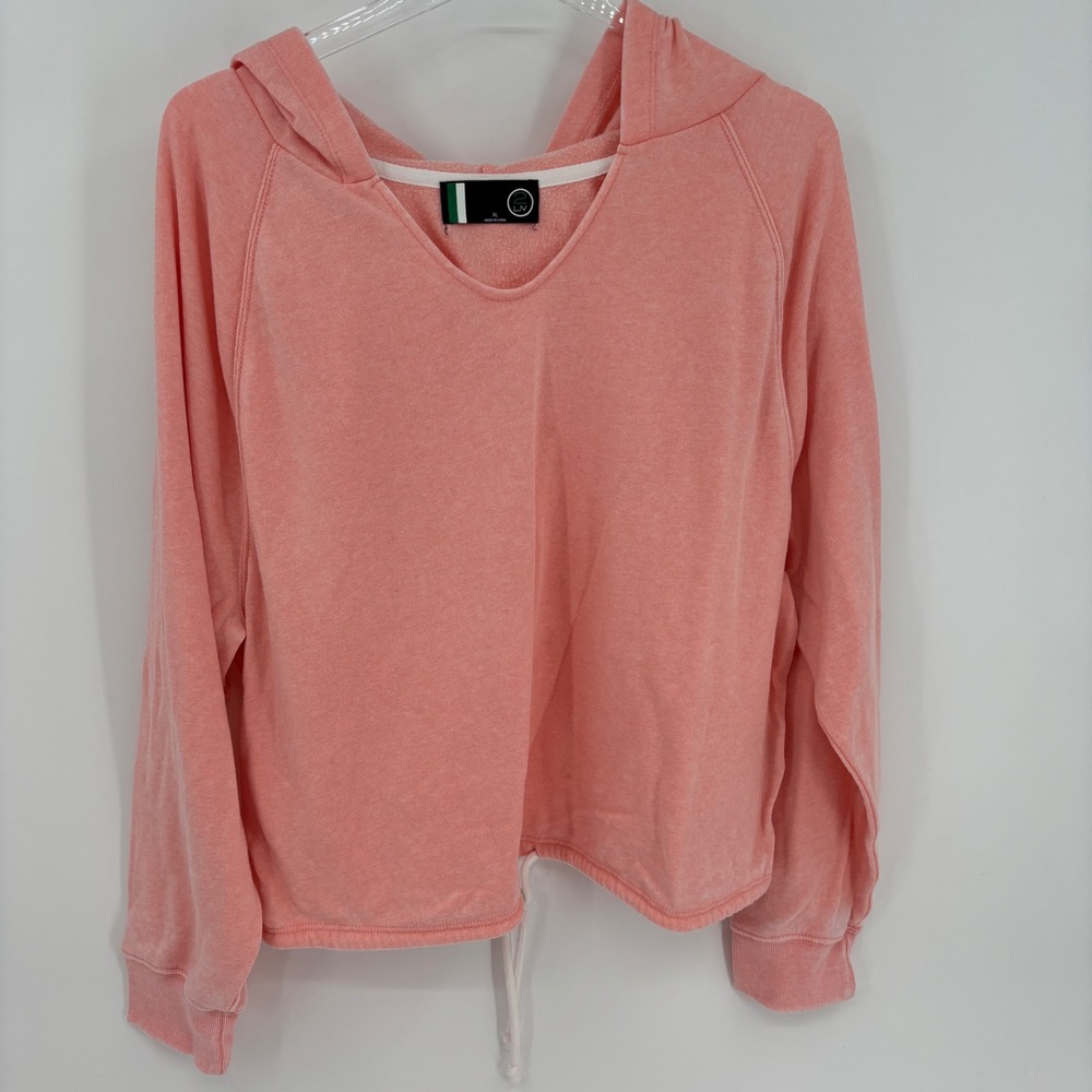 2LIV Hoodie Women XL Coral Pink V-Neck Drawstring Hem French Terry Pullover
